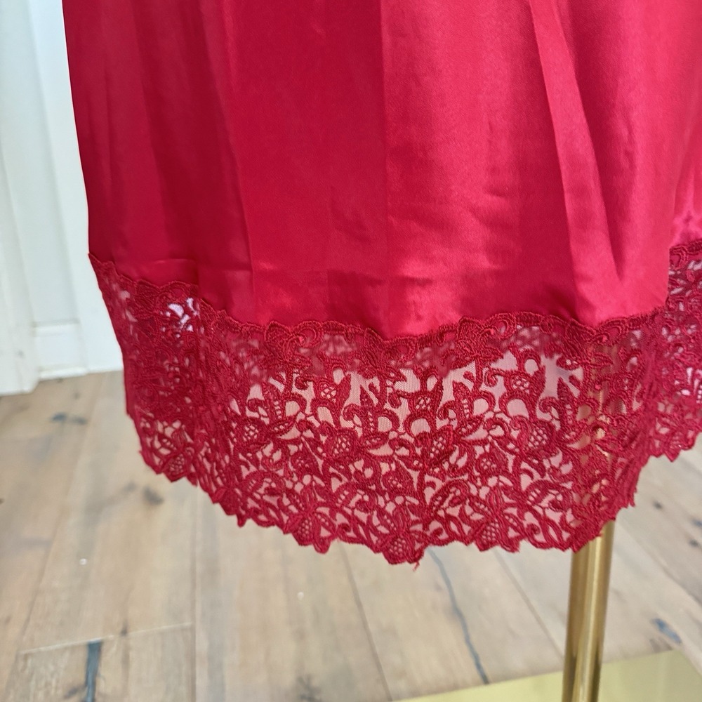 Vtg Cabernet Set Red Wide Lace Liquid Satin Slip Skirt Camisole Top Sz S Sexy - Picture 3 of 13